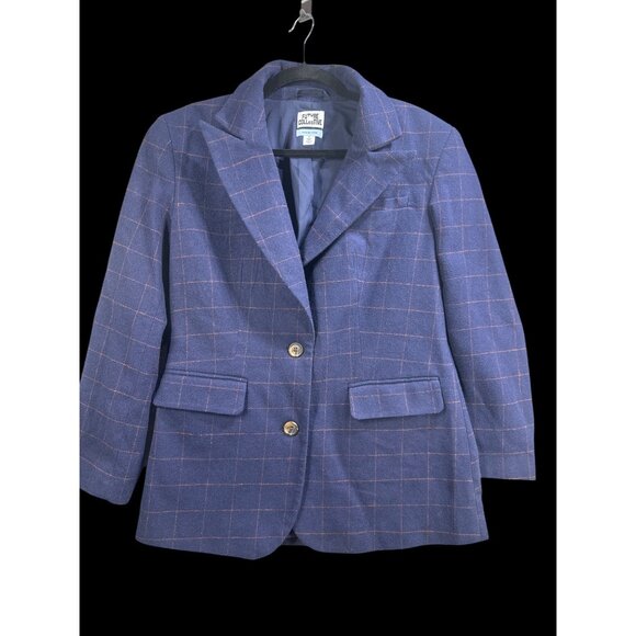 Future Collective Womens Blazer Size S Plaid Blue Poly-Wool Blend - Picture 2 of 6